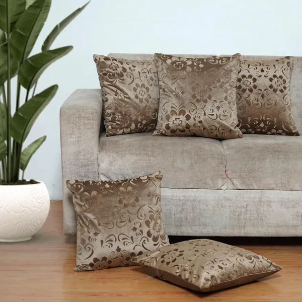 Set_Of_5_Brown_Velvet_Floral_Cushion_Covers_Decorative_Throw_Pillow_Covers_For_Sofa_Couch_Bed_And_Living_Room