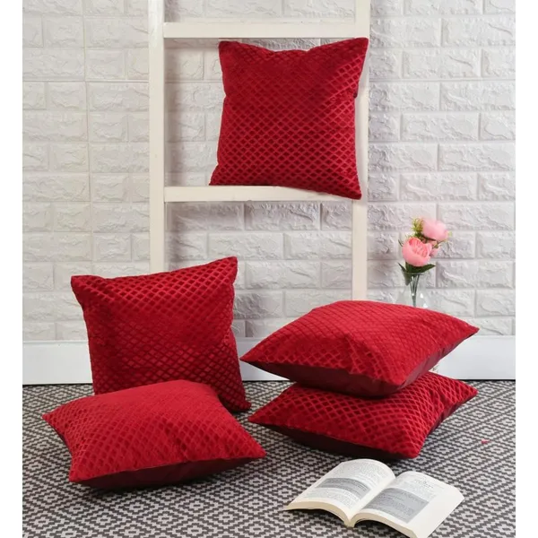 Set_Of_5_Red_Soft_Velvet_Cushion_Covers