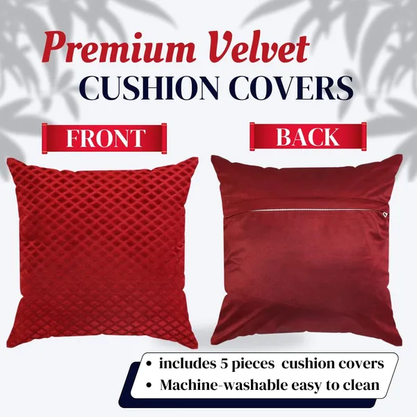 Set_Of_5_Red_Soft_Velvet_Cushion_Covers
