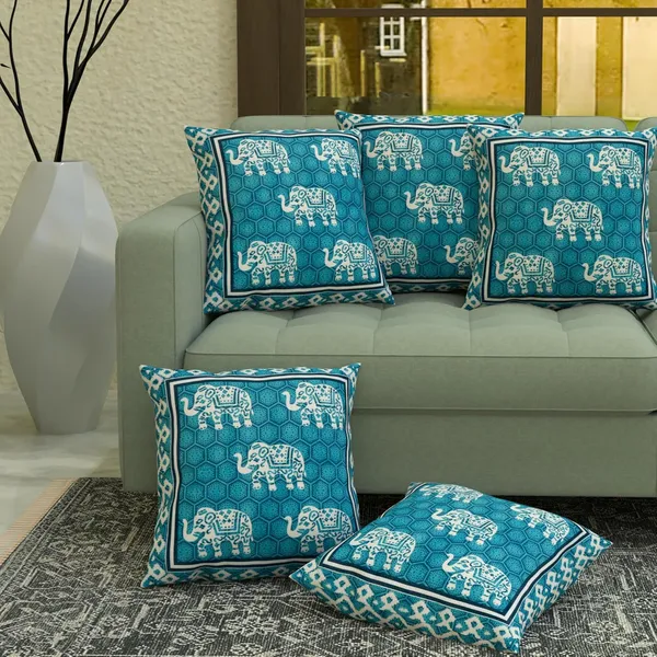 Set_Of_5_Blue_Velvet_Cushion_Covers_Elephant_Print_Decorative_Throw_Pillow_Covers_For_Sofa_Couch_Bed_And_Living_Room_(Teal)