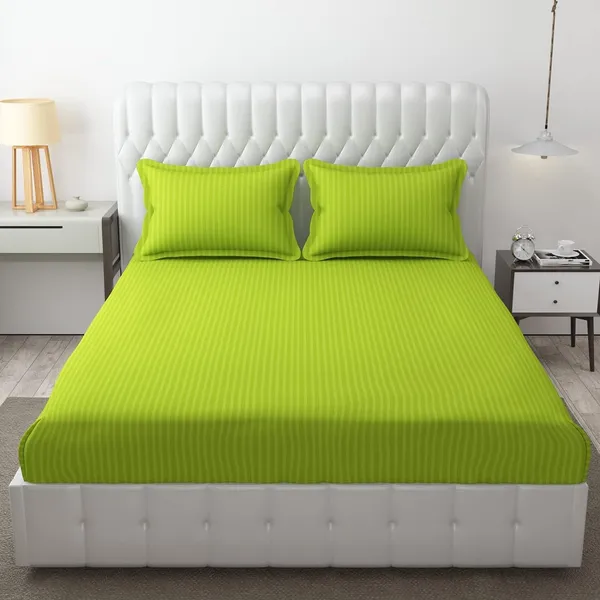 Light_Green_Glace_Cotton_Satin_Striped_Bed_Sheet_With_2_Pillow_Covers_Bedding_Set_For_Double_Bed_King_Size_Hotels_And_Guest_Rooms