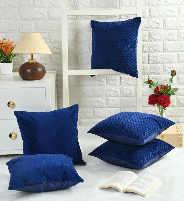 Set_Of_5_Blue_Soft_Velvet_Cushion_Covers