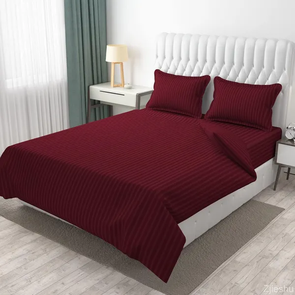 Maroon_Glace_Cotton_Satin_Striped_Bed_Sheet_With_2_Pillow_Covers_Bedding_Set_For_Double_Bed_King_Size_Hotels_And_Guest_Rooms