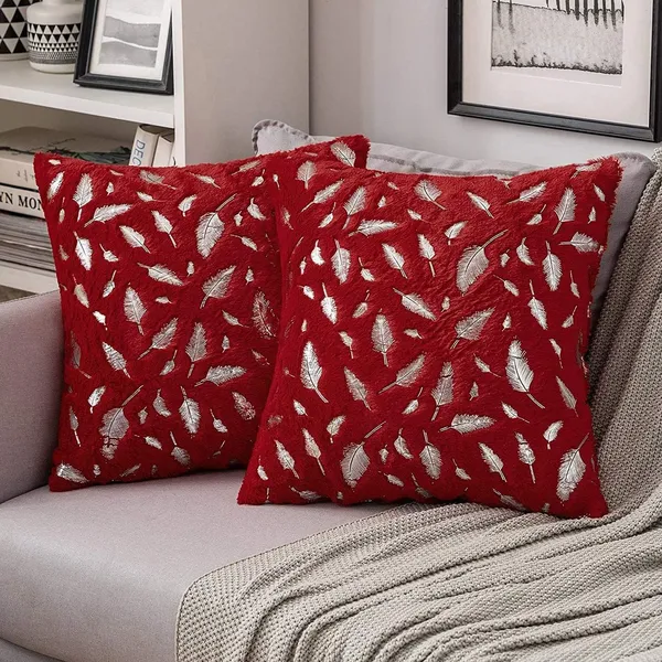 Set_Of_5_Red_Soft_Velvet_Fabric_Feather_Print_Decorative_Faux_Fur_Cushion_Covers_For_Couch_Sofa_Bed