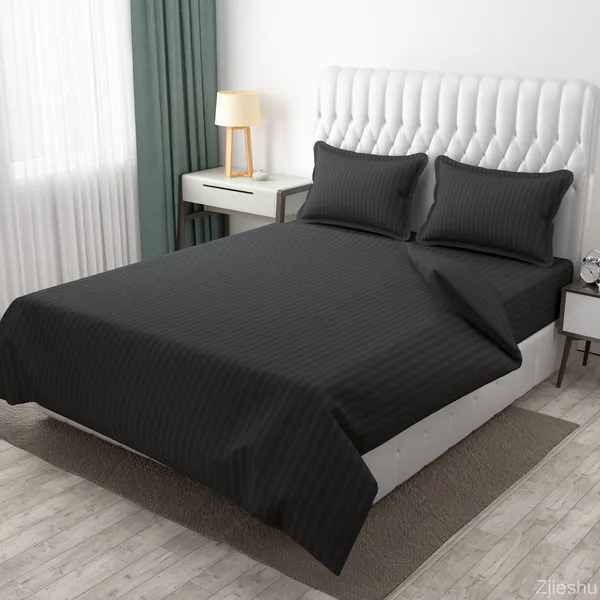Dark_Grey_Microfiber_Soft_Cotton_King_Size_Double_Bedsheet_Set_With_2_Pillow_Covers__Satin_Striped_Ideal_Hotels_And_Guest_Rooms