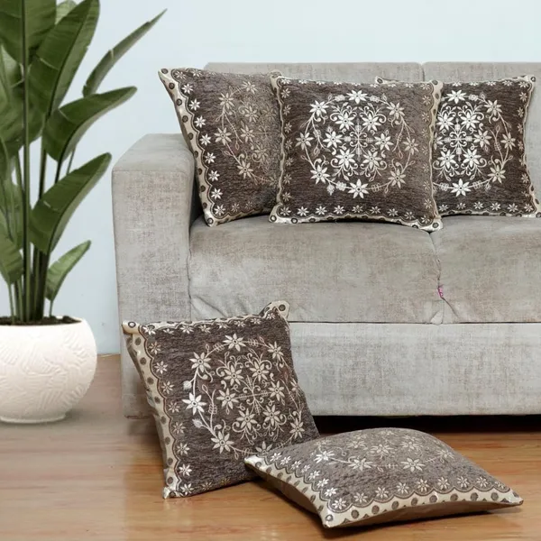 Set_Of_5_Brown_Velvet_Cushion_Covers_Floral_Decorative_Throw_Pillow_Covers_For_Sofa_Couch_Bed_And_Living_Room