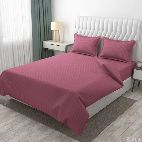 Onion_Pink_Glace_Cotton_Bed_Sheet_With_2_Pillow_Covers_|_Satin_Striped_King_Size