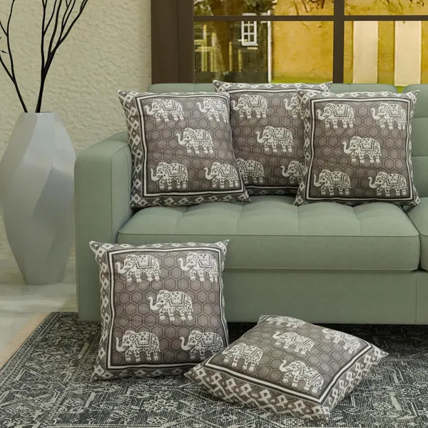 Set_Of_5_Brown_Velvet_Cushion_Covers_Elephant_Print_Decorative_Throw_Pillow_Covers_For_Sofa_Couch_Bed_And_Living_Room