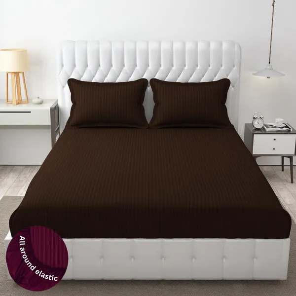Muti_Striped_Cotton_Feel_Elastic_Fitted_Double_Bedsheet_With_2_Pillow_Covers_For_King_Size_Bed_Thick_Mattress_Perfect_Hotels