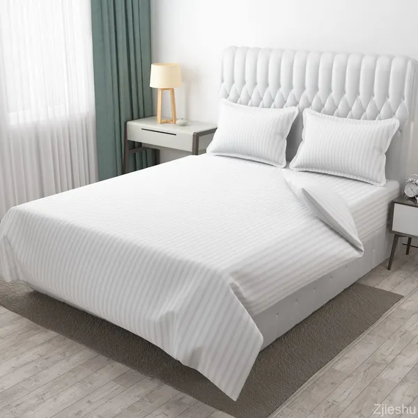 White_Microfiber_Soft_Cotton_King_Size_Double_Bedsheet_Set_With_2_Pillow_Covers__Satin_Striped_Ideal_Hotels_And_Guest_Rooms