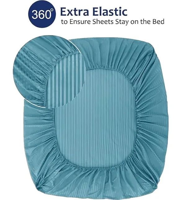 Sky_Blue_Striped_Cotton_Feel_Elastic_Fitted_Double_Bedsheet_With_2_Pillow_Covers_For_King_Size_Bed_Thick_Mattress_Perfect_Hotels