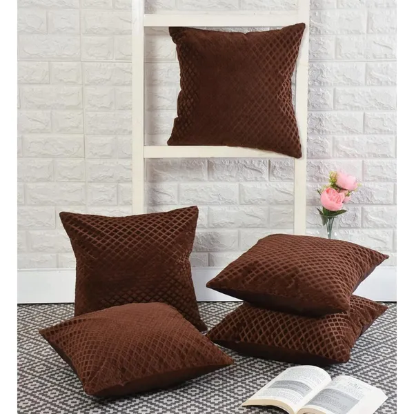 Set_Of_5_Brown_Soft_Velvet_Cushion_Covers
