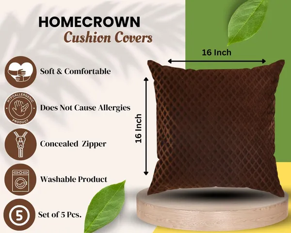 Set_Of_5_Brown_Soft_Velvet_Cushion_Covers