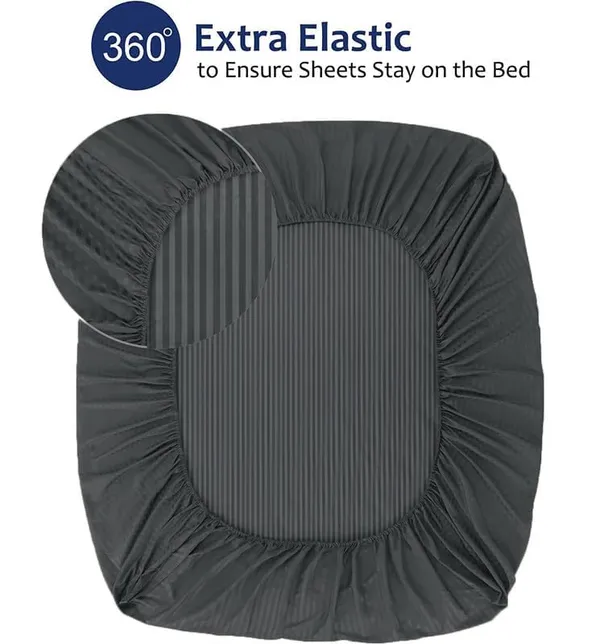 Gray_Striped_Cotton_Feel_Elastic_Fitted_Double_Bedsheet_With_2_Pillow_Covers_For_King_Size_Bed_Thick_Mattress_Perfect_Hotels