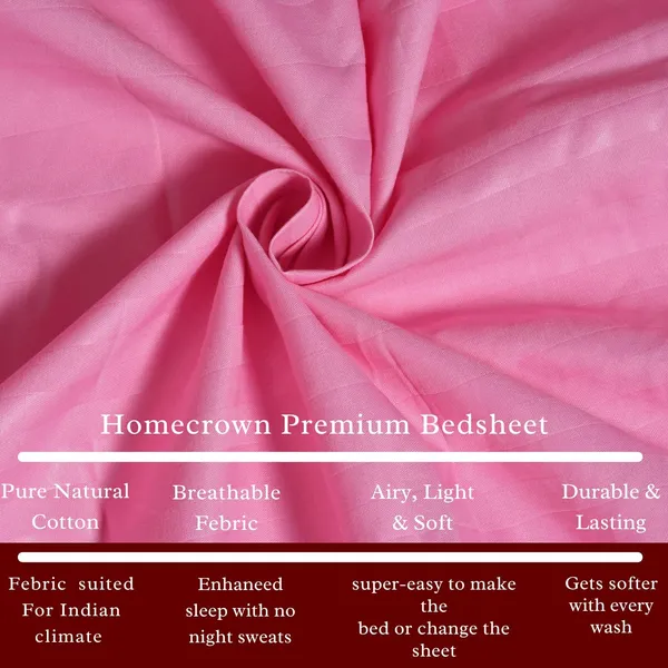 Light_Pink_Striped_Cotton_Feel_Elastic_Fitted_Double_Bedsheet_With_2_Pillow_Covers_For_King_Size_Bed_Thick_Mattress_Perfect_Hotels
