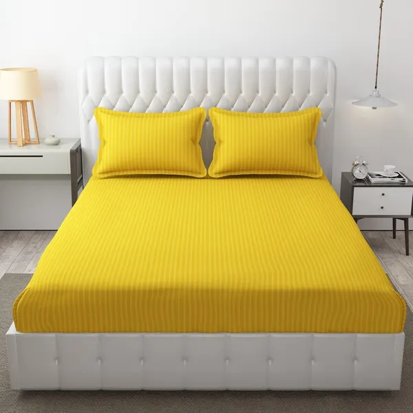 Yellow_Microfiber_Soft_Cotton_King_Size_Double_Bedsheet_Set_With_2_Pillow_Covers__Satin_Striped_Ideal_Hotels_And_Guest_Rooms