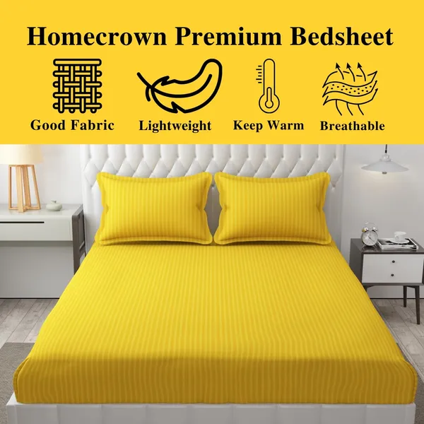 Yellow_Microfiber_Soft_Cotton_King_Size_Double_Bedsheet_Set_With_2_Pillow_Covers__Satin_Striped_Ideal_Hotels_And_Guest_Rooms