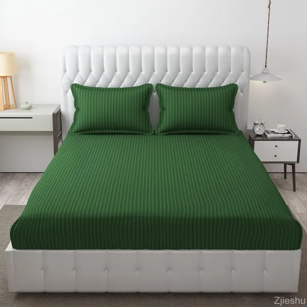 Green_Microfiber_Soft_Cotton_King_Size_Double_Bedsheet_Set_With_2_Pillow_Covers__Satin_Striped_Ideal_Hotels_And_Guest_Rooms