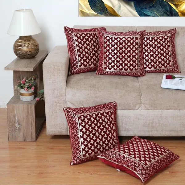 Set_Of_5_Red_Velvet_Cushion_Covers_Ethnic_Floral_Jaal_Decorative_Pillow_Covers_For_Sofa_Couch_Bed_And_Living_Room
