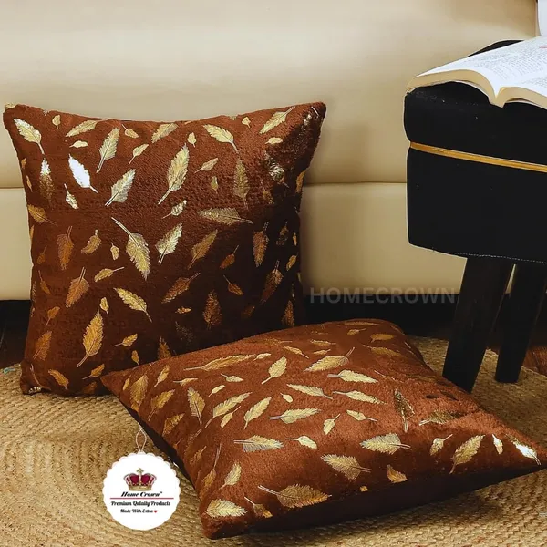 Set_Of_2_Brown_Velvet_Cushion_Covers_Feather_Print_Soft_Faux_Fur_Decorative_Throw_Pillow_Covers_For_Sofa_Couch_Bed_Living_Room