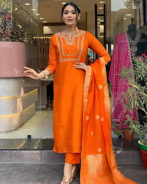Orange_Embroide_Viscose_Chanderi_Fabric_Straight_Kurta_Pant_And_Dupatta_Set