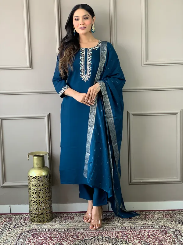 Blue_Chanderi_Silk_Embroide_Kurta_Pant_Dupatta_Set