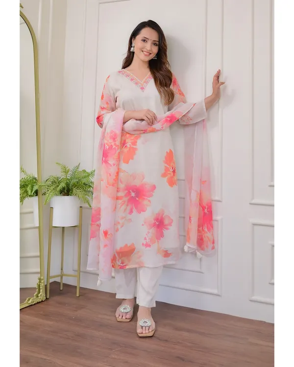 White_Fabric_Straight_Kurta_Pant_And_Dupatta_Set