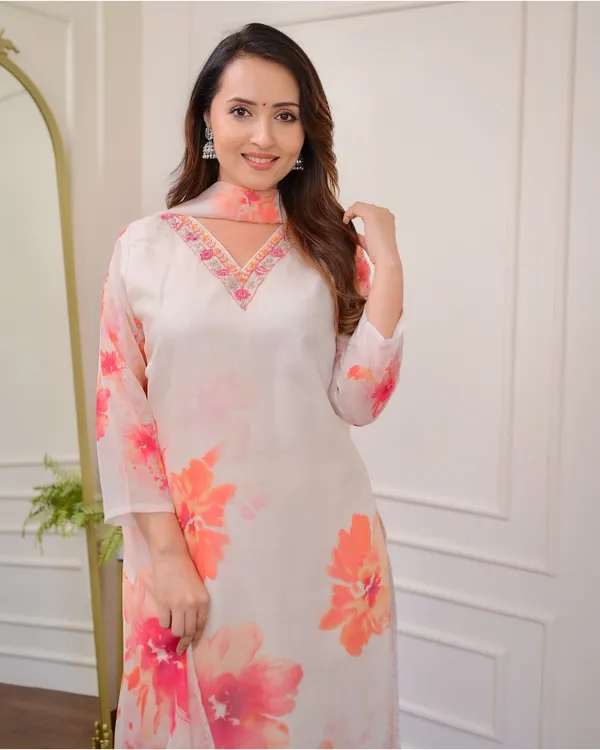 White_Fabric_Straight_Kurta_Pant_And_Dupatta_Set