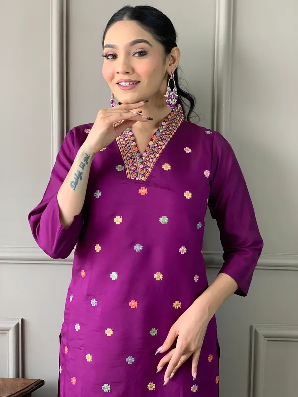 Purple_Chanderi_Silk_Printed_Kurta_Pant_Set_For_Women