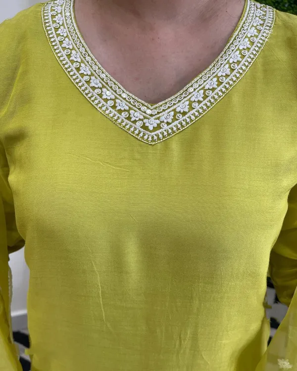 Yellow_Lemon_Laced_Chanderi_Cotton_Embroide_Kurta_Pant_Dupatta_Set