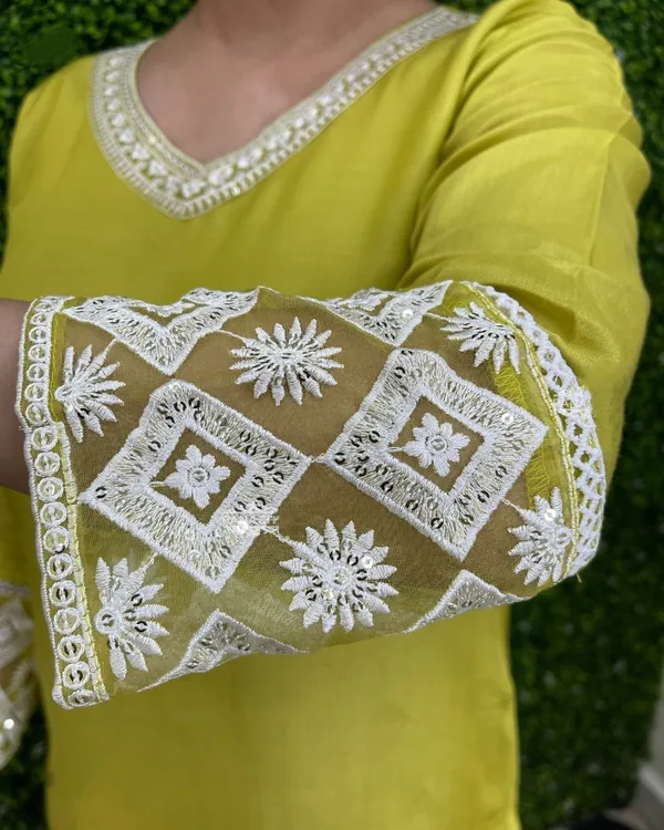 Yellow_Lemon_Laced_Chanderi_Cotton_Embroide_Kurta_Pant_Dupatta_Set