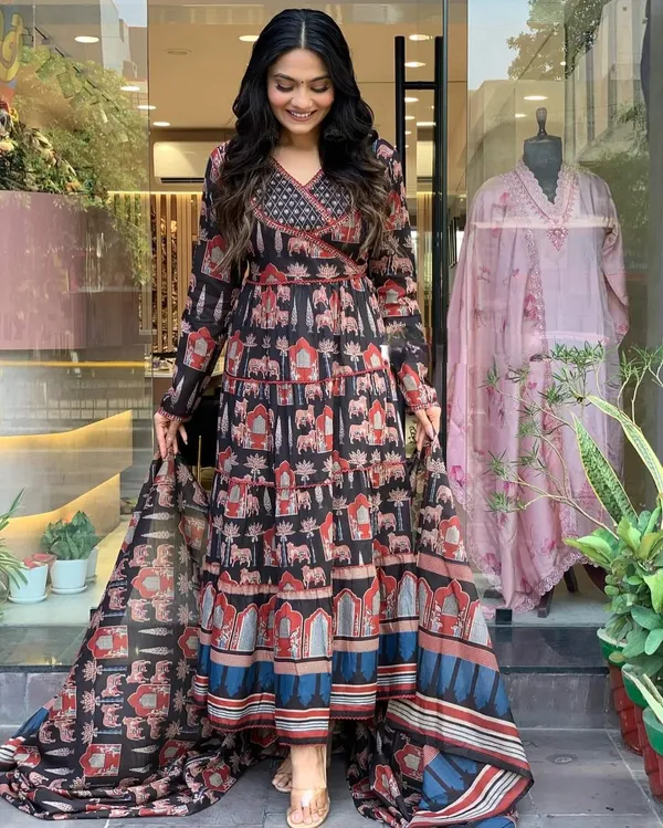 Black_Cotton_Fabric_Printed_Work_Straight_Cut_Kurta_Pant_And_Dupatta_Set