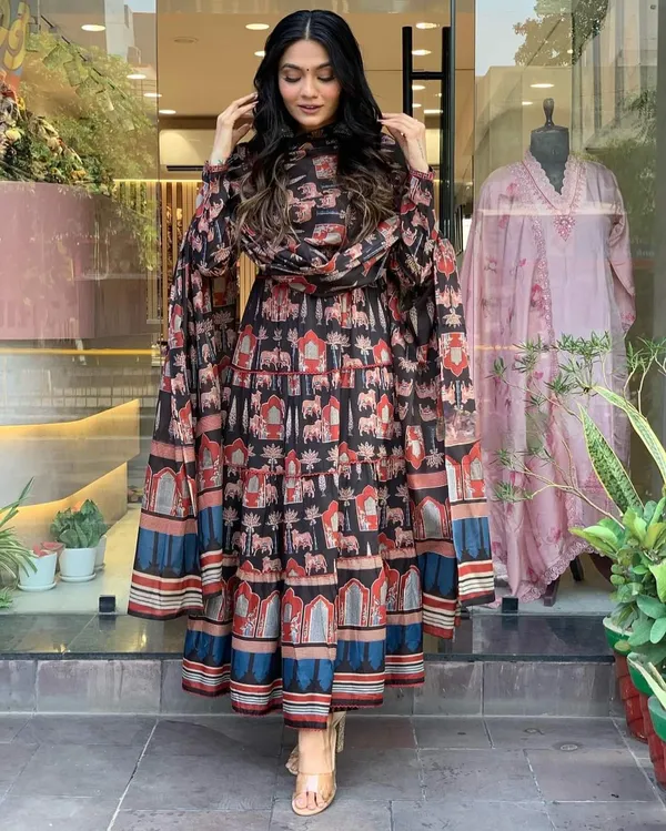 Black_Cotton_Fabric_Printed_Work_Straight_Cut_Kurta_Pant_And_Dupatta_Set