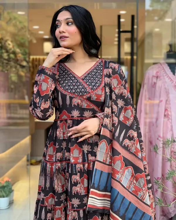 Black_Cotton_Fabric_Printed_Work_Straight_Cut_Kurta_Pant_And_Dupatta_Set