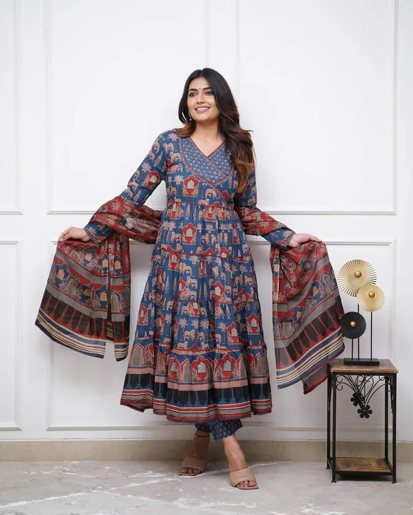 Blue_Cotton_Fabric_Printed_Work_Straight_Cut_Kurta_Pant_And_Dupatta_Set
