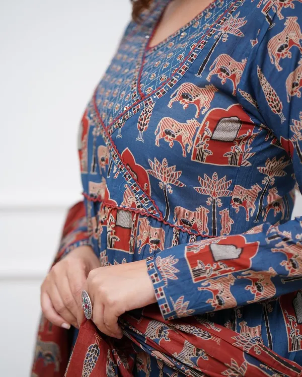 Blue_Cotton_Fabric_Printed_Work_Straight_Cut_Kurta_Pant_And_Dupatta_Set