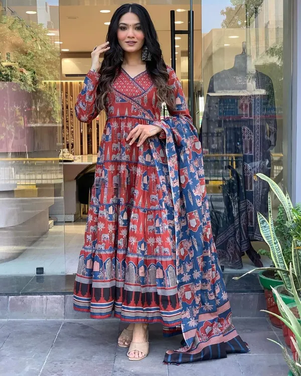 Red_Cotton_Fabric_Printed_Work_Straight_Cut_Kurta_Pant_And_Dupatta_Set