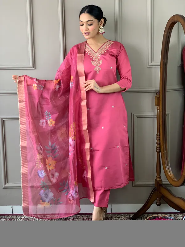 Pink_Chanderi_Viscose_Embroide_Straight_Kurta_With_Pant_And_Printed_Dupatta_Set