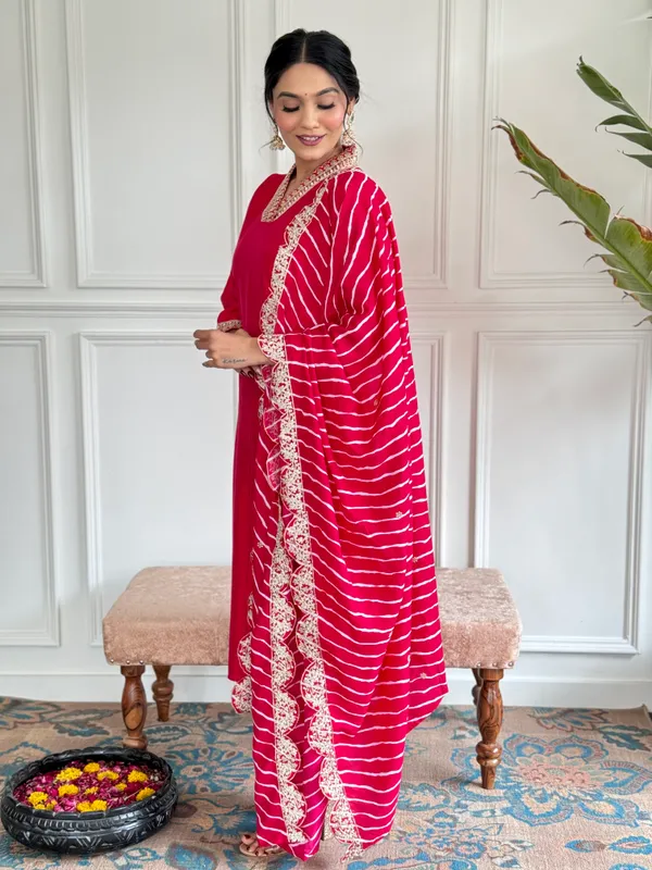Red_Chanderi_Silk_Embroidery_Kurta_Pant_Set_For_Women