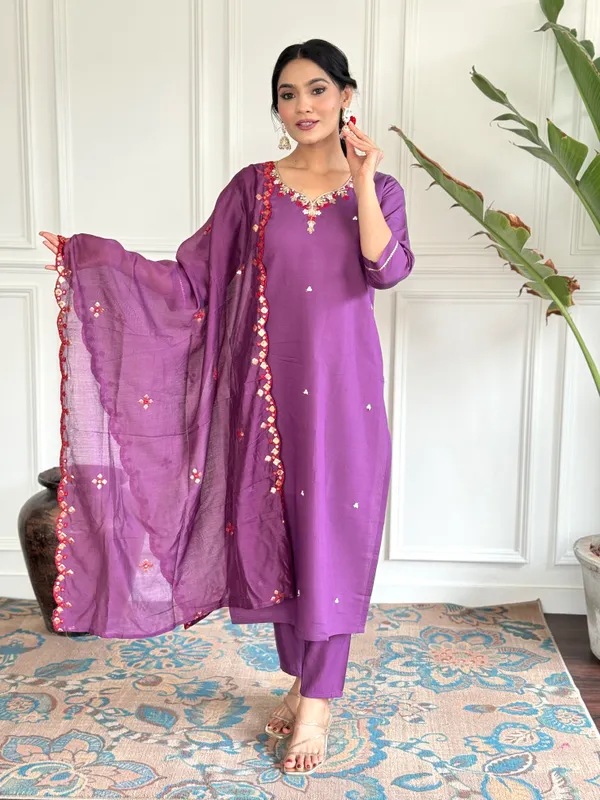 Purple_Chanderi_Viscose_Embroide_Straight_Kurta_With_Pant_And_Dupatta_Set