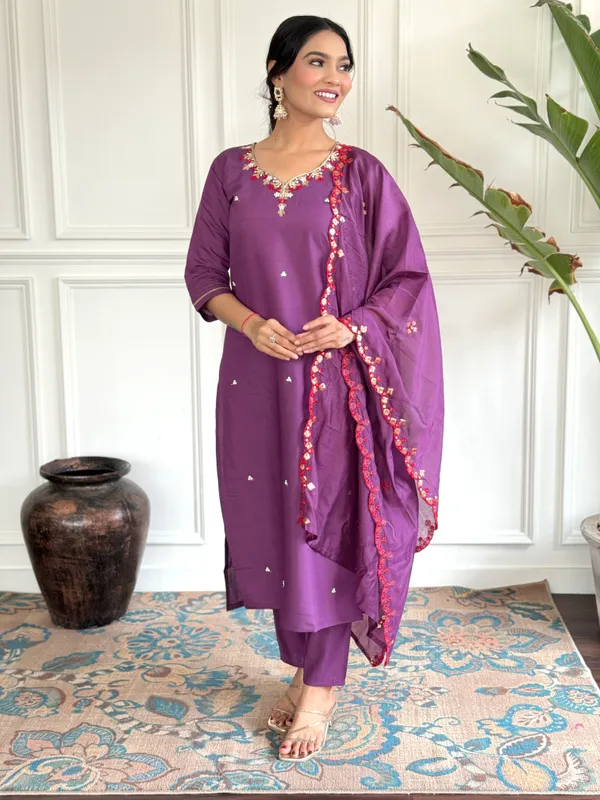 Purple_Chanderi_Viscose_Embroide_Straight_Kurta_With_Pant_And_Dupatta_Set