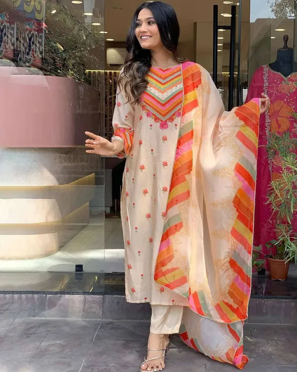Orange_Chanderi_Cotton_Embroide_Kurta_Pant_Dupatta_Set