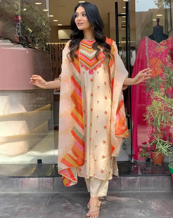 Orange_Chanderi_Cotton_Embroide_Kurta_Pant_Dupatta_Set