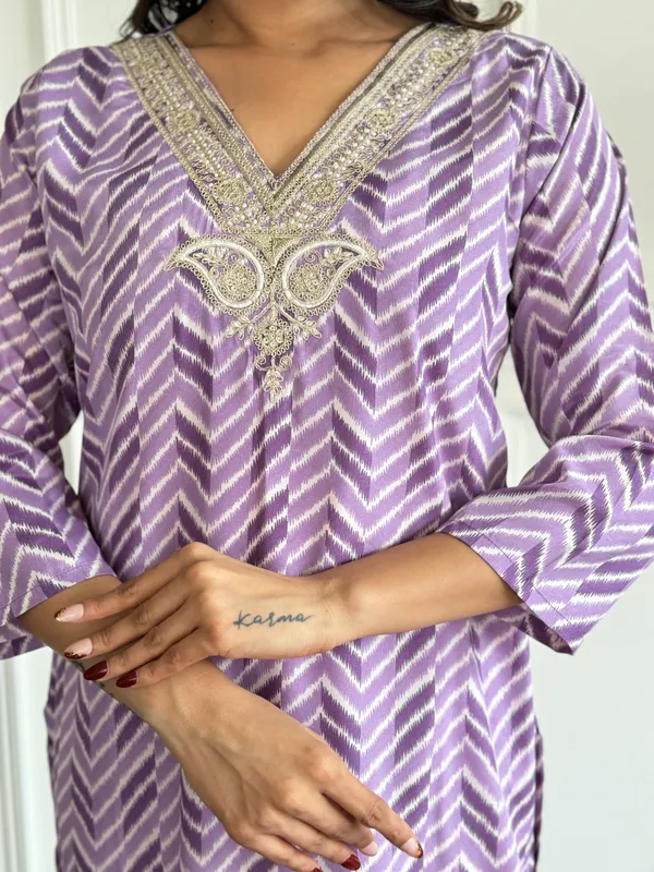 Purple_Silk_Printed_Kurta_Pant_Set_For_Women