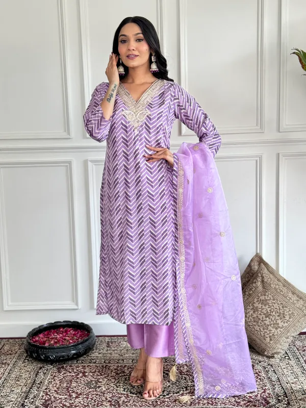 Purple_Silk_Printed_Kurta_Pant_Set_For_Women