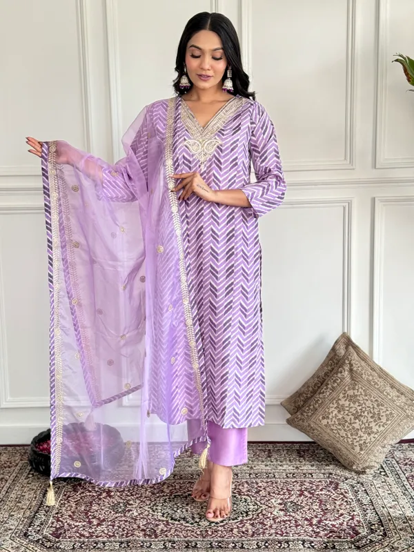 Purple_Silk_Printed_Kurta_Pant_Set_For_Women