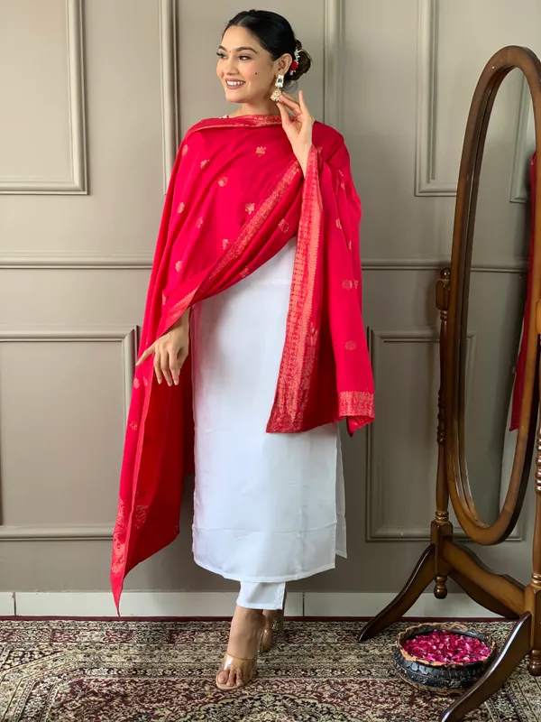 White_Embroide_Viscose_Chanderi_Fabric_Straight_Kurta_Pant_And_Dupatta_Set