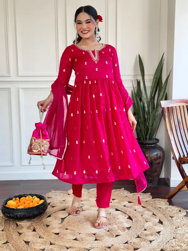 Pink_Embroide_Vichitra_Fabric_Straight_Kurta_Pant_And_Dupatta_Set