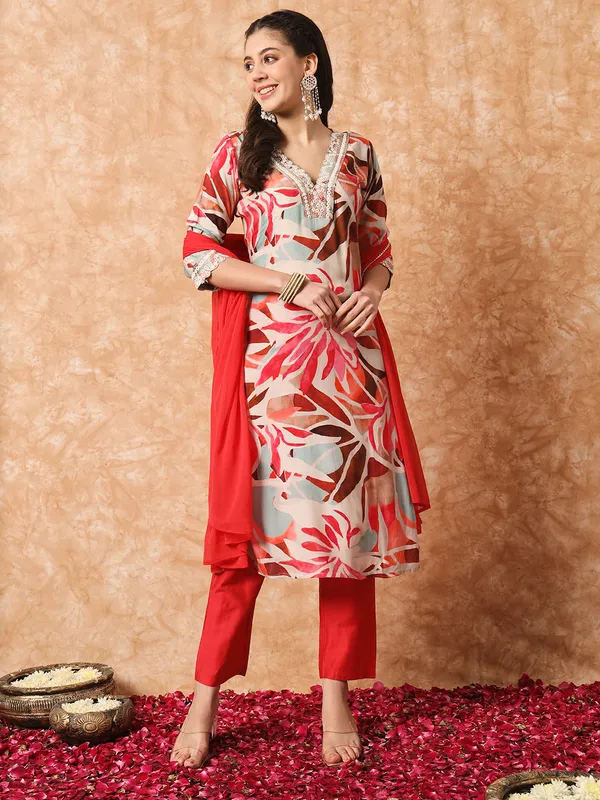 Red_Fabric_Printed_Work_Kurta_Pant_And_Dupatta_Set