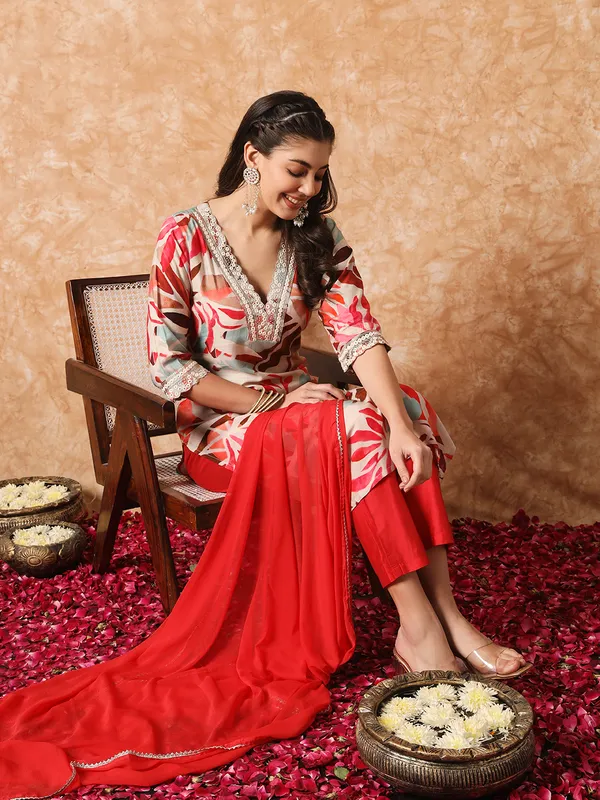Red_Fabric_Printed_Work_Kurta_Pant_And_Dupatta_Set